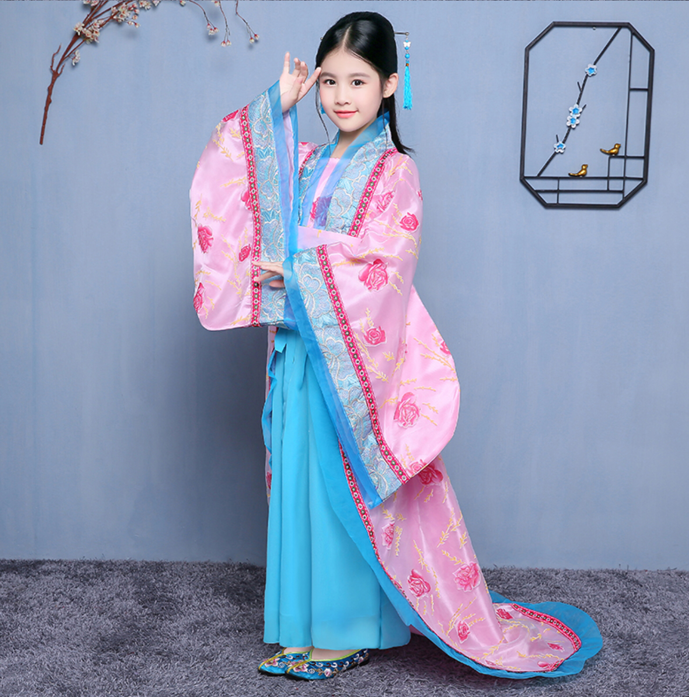 ชุดจีนเด็กราชวงศ์ถัง สีชมพู รหัส YB 75 สินค้าพร้อมส่ง