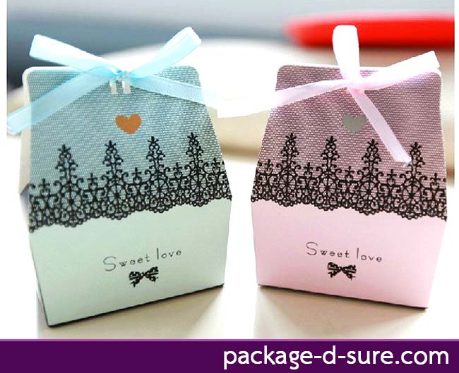 กล่องใส่ของชำร่วย ผูกโบว์ด้านหน้า 4.5x7x4.2 ลาย sweet love