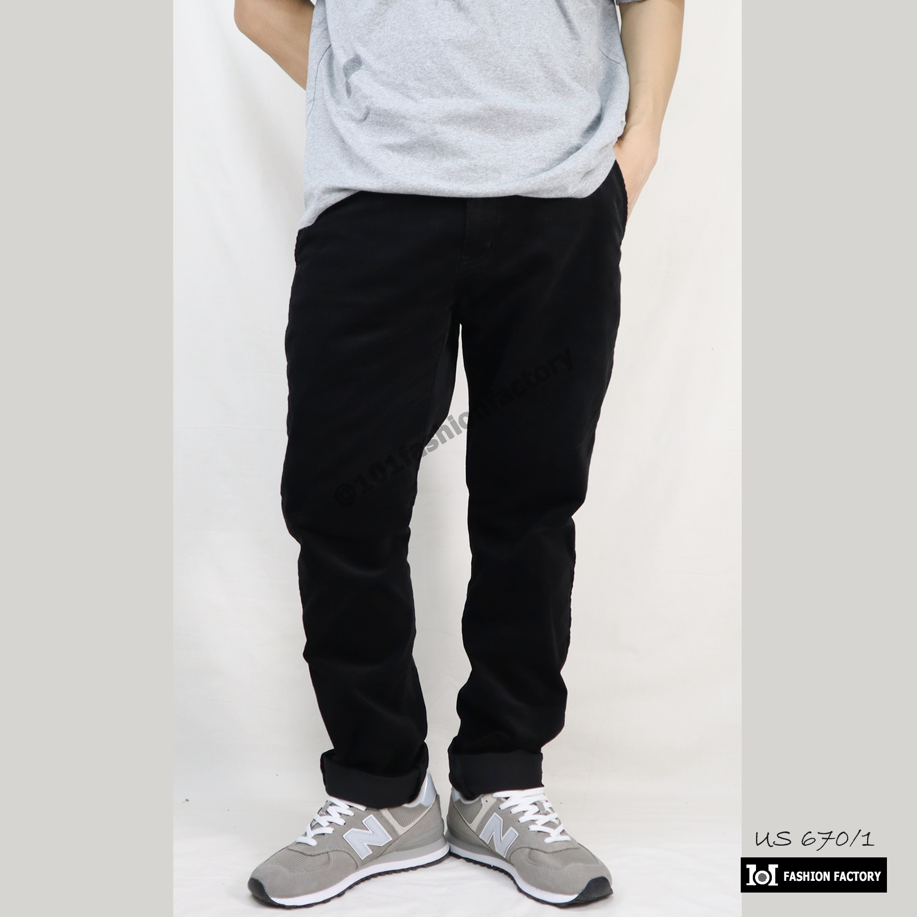 กางเกงขายาวลูกฟูกยืด NO.670/1 Conduroy Pants วินเทจสไตล์ สีดำ | US101