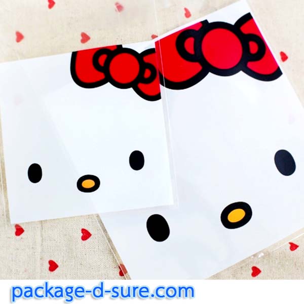 ล้างสต็อก//ถุงคุกกี้ แถบกาว 10x10 ลายหน้าคิดตี้ แพ็ค 100 ใบ