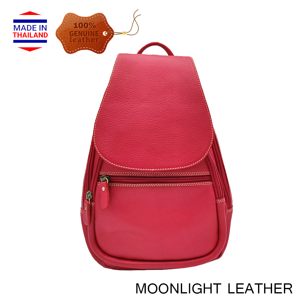 กระเป๋าเป้ หนังวัวแท้ สะพายหลัง MOONLIGHT รุ่น The Cover สีแดง Size M ผิวสัมผัสนุ่มมาก ทนทาน ไม่ลอกร่อน มีประกัน 1 ปี