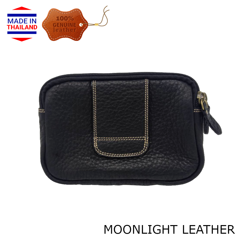 กระเป๋าหนังแท้ สะพายได้ คาดเอวได้ ใส่โทรศัพท์ได้ ใส่พาสปอร์ตได้ สีดำ หนังนิ่ม นุ่ม ทนทาน ไม่ลอกร่อน แถมถุงผ้ากันฝุ่นฟรี