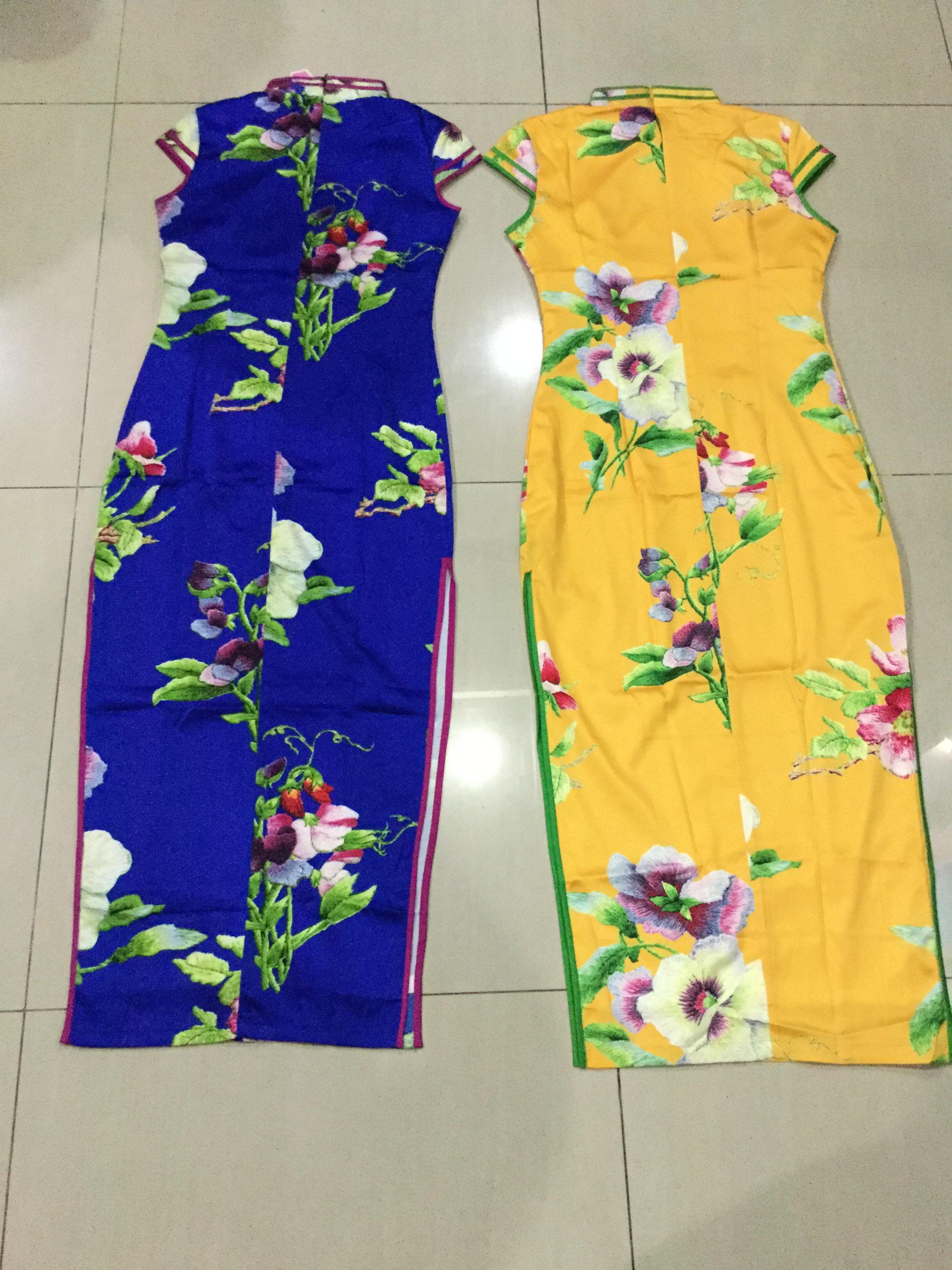 กี่เพ้ายาว ผ้าไหม สีเหลือง รหัส FZ 155 สินค้าพร้อมส่ง