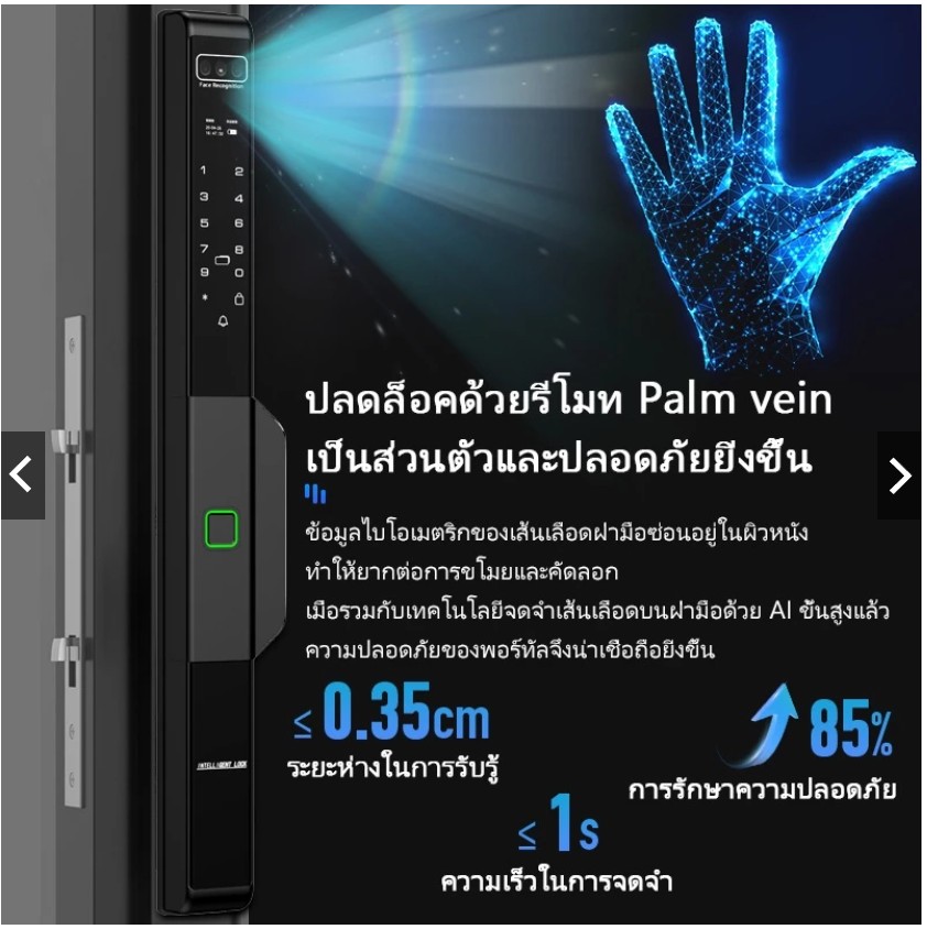(พร้อมติดตั้ง) บานสวิง Smart Digital Door Lock 3D Facescan สแกนใบหน้า Wifi Tuya App ฝ่ามือ นิ้วมือ รหัส การ์ด กุญแจ 8900 บาท ใช้กับบานสวิงIP65สมาร์ทล็อค *** ประตูบานสวิง ติด ภายนอกได้กันน้ำ