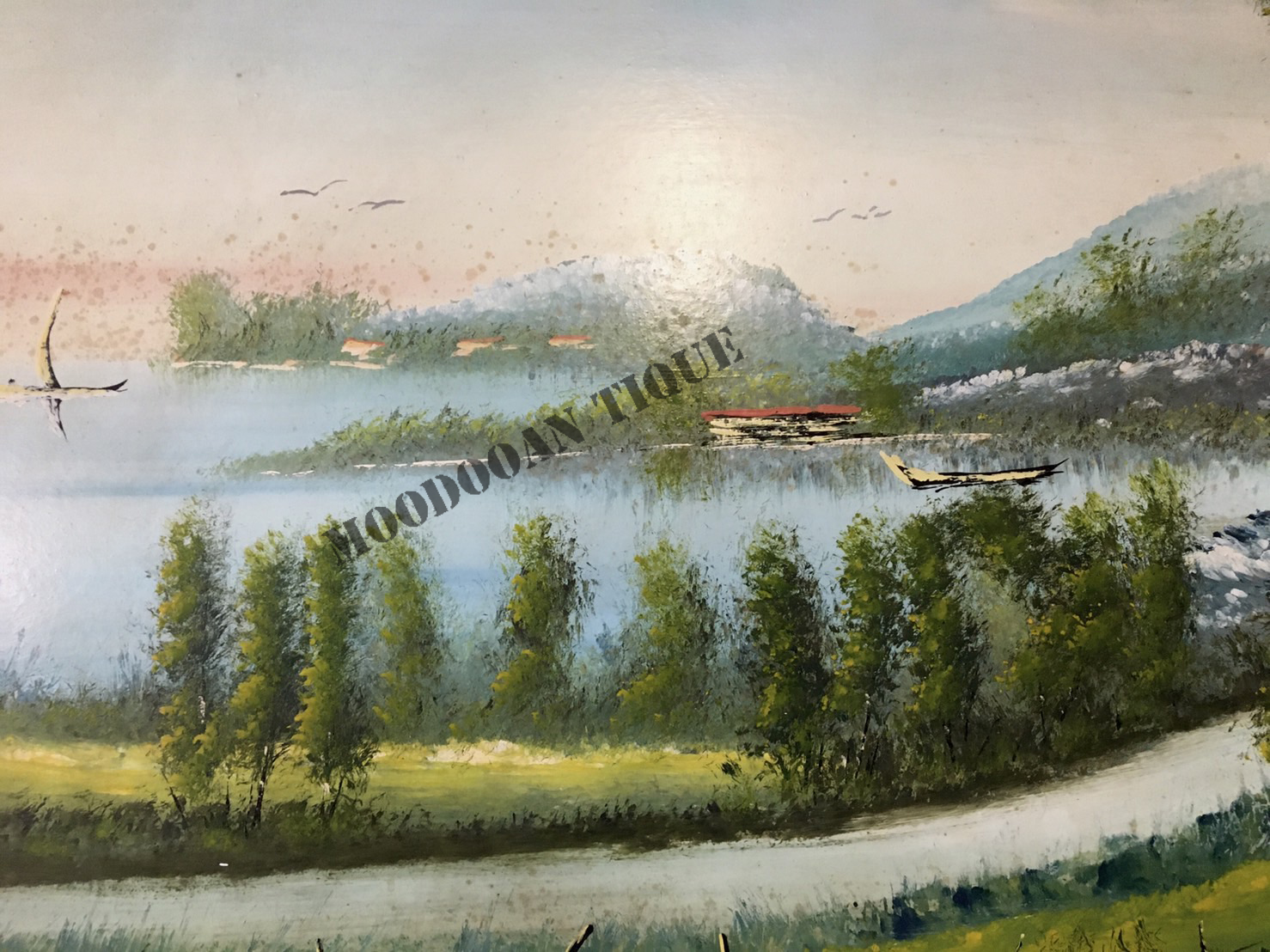 lake views ภาพวาดสีน้ำมันบนไม้