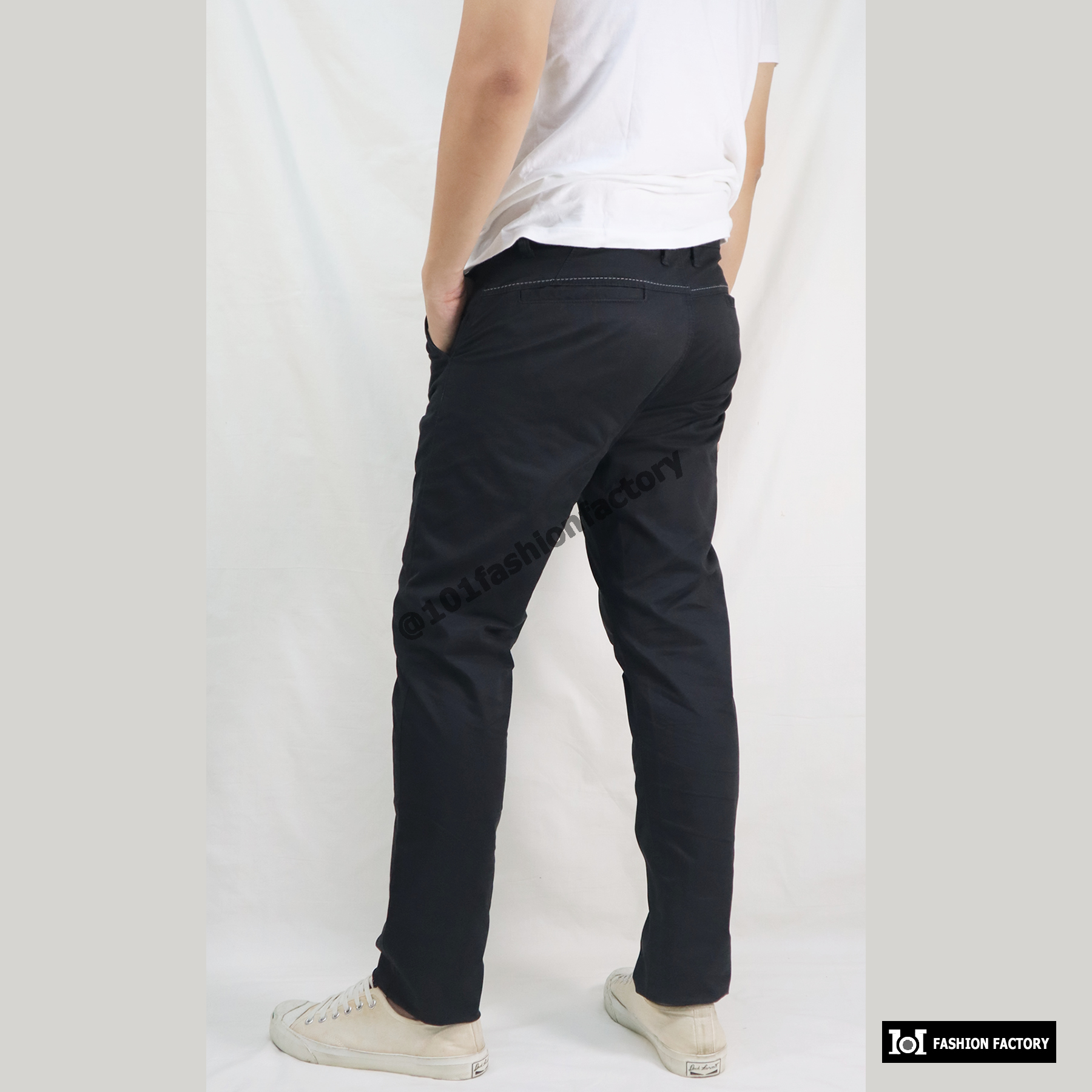 ขาเดฟชาย US616/4 กางเกงขายาวผ้ายืดคอตตอน ทำงาน+เที่ยว สีดำ |US101