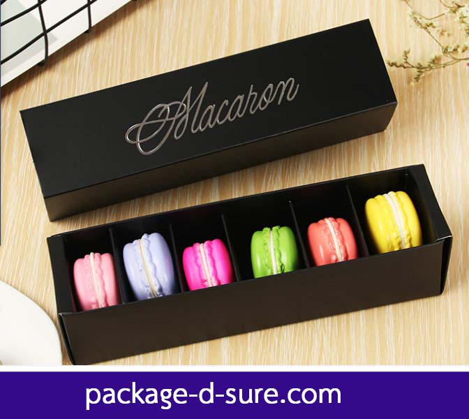โปรโมชั่น//กล่องมาการอง 6 ชิ้น 5.4x20.5x5.3 สีดำ ลายเซ็นต์ macaron