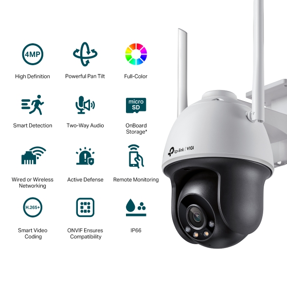 VIGI C540-W(4mm) VIGI 4MP Outdoor Full-Color Wi-Fi Pan Tilt Network Camera
