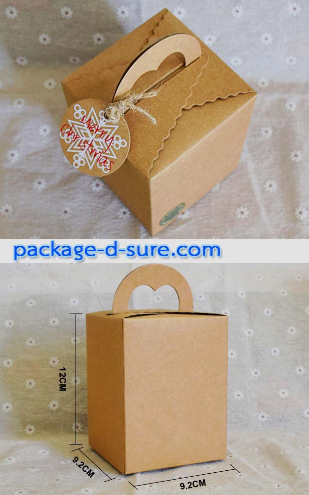 กล่องหูหิ้ว สี่เหลี่ยมจัตุรัส ทรงสูง 9.2x9.2x12 กระดาษคราฟ **แพ็ค 50 ใบ