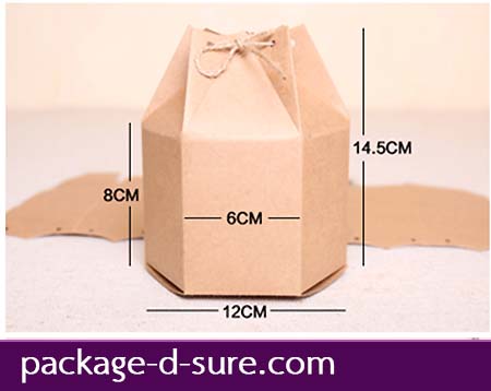 กล่อง 6 เหลี่ยม ด้านละ 6 ซม. ไซส์ใหญ่ กระดาษคราฟ