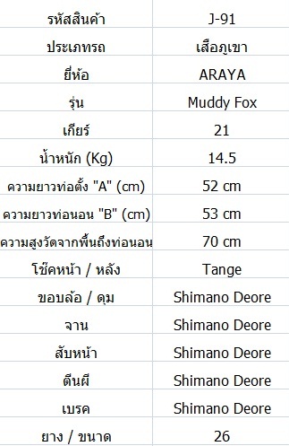 จักรยาน ARAYA Moddy Fox ตัวถังTange ล้อ26นิ้ว ไซส์ S