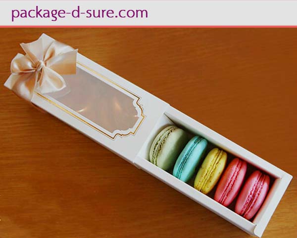 โปรโมชั่น//กล่องมาการอง5 ชิ้น 6.8x15.7x4.8 สีขาวไม่มัน**แพค 50 ใบ**