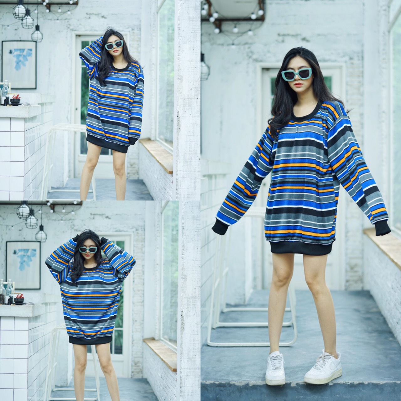 Dress Sweater Striped pattern !!! เดรสแขนยาวกันหนาว ผ้าลายทาง