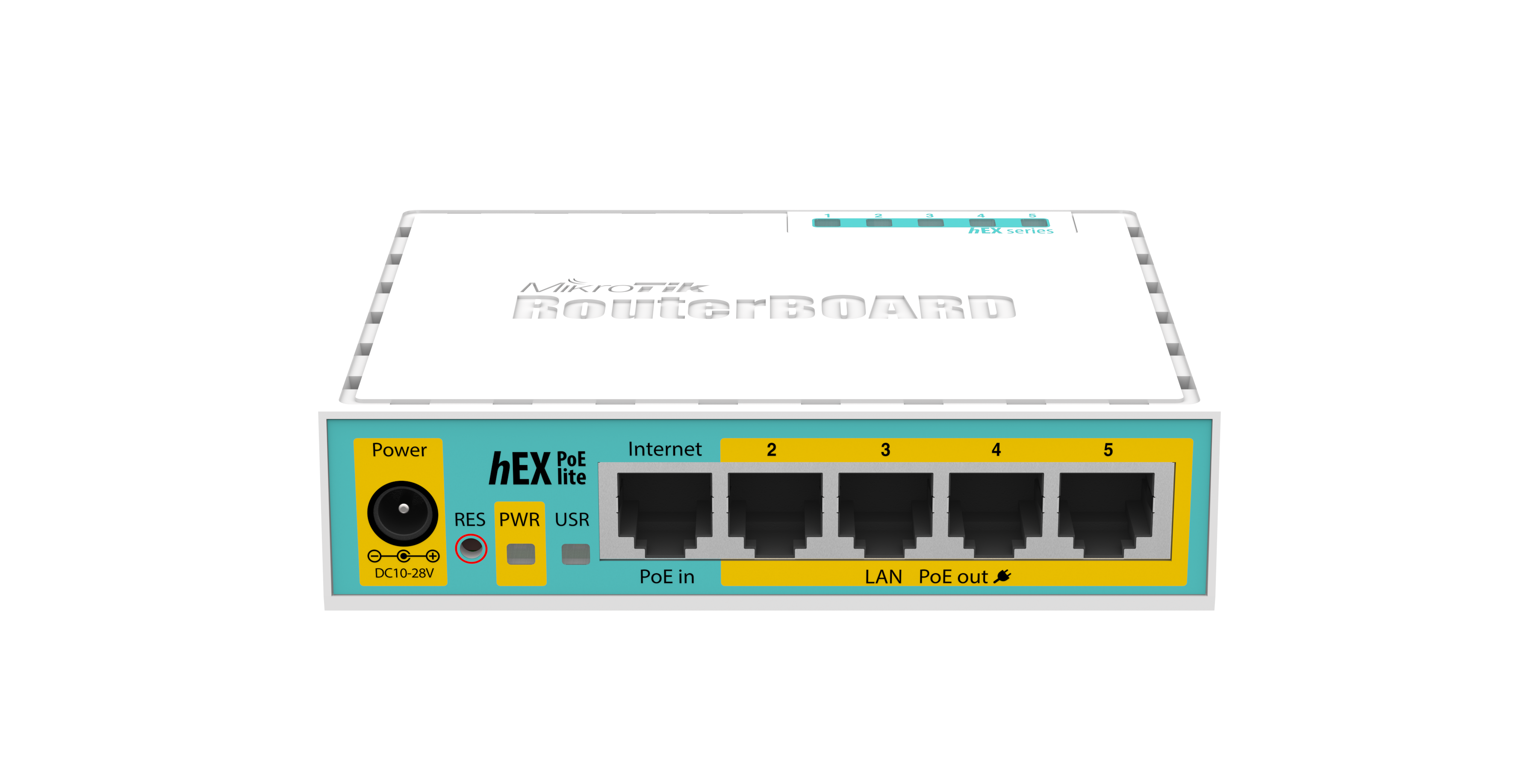 hEX PoE lite 5xEthernet with PoE output for four ports, USB, 650MHz CPU, 64MB RAM, RouterOS L4 Mikrotik RB750UPr2