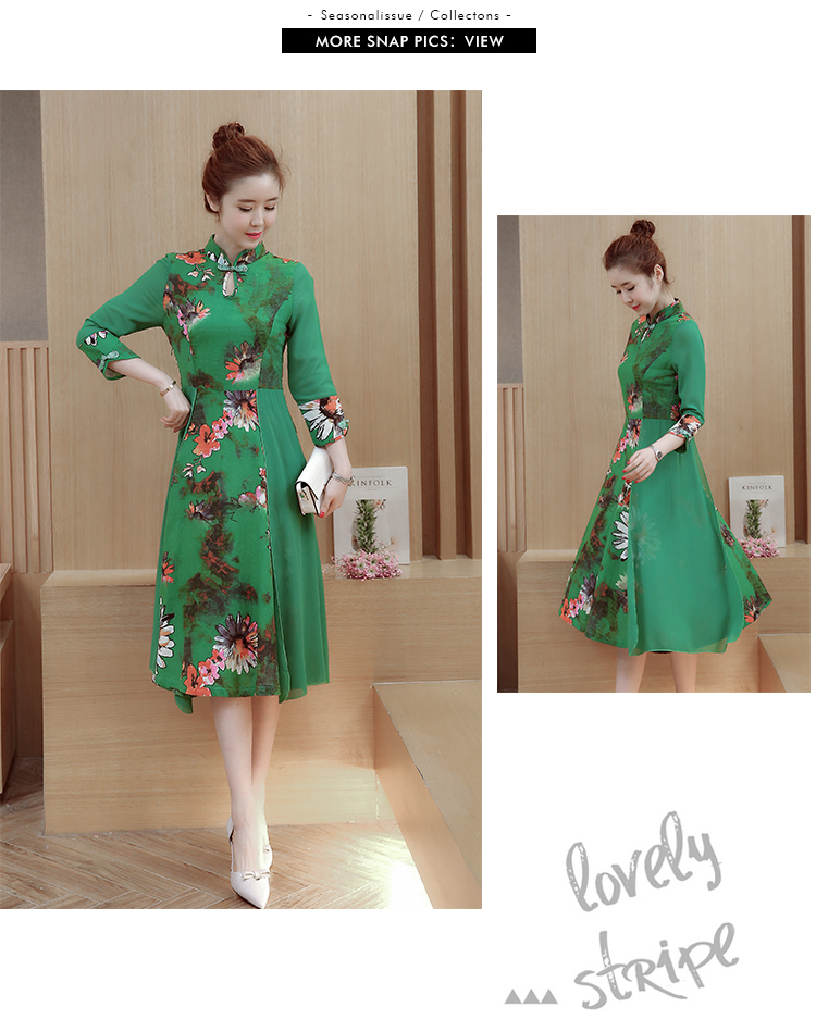 เดรสผ้าฝ้าย ลายดอกสีเขียว รหัส BGB 50 สินค้าพร้อมส่ง