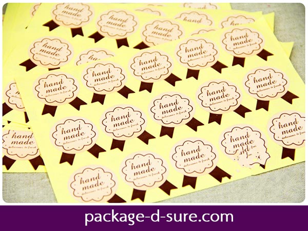 สติกเกอร์ ลายโบว์ Hand Made ชมพู แพ็ค 5 แผ่น 75 ดวง