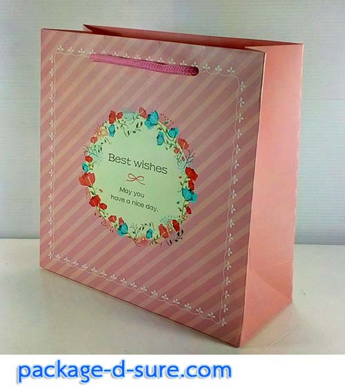 ถุงกระดาษหูหิ้ว สีชมพู 20x20x8