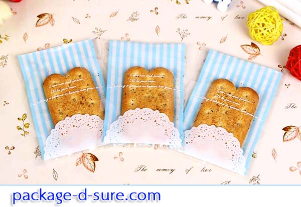 ถุงคุกกี้แถบกาว 7x10 แบบยาว ลายตารางฟ้า แพ็ค 100 ใบ