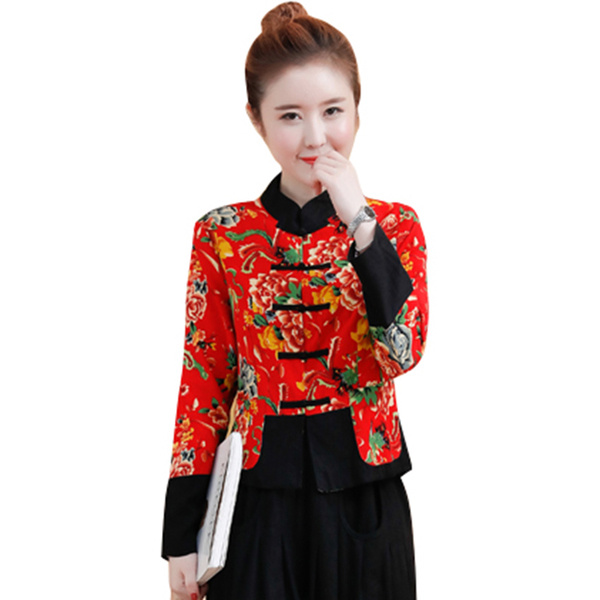 เสื้อผ้าฝ้ายแขนยาว สีแดงดอกโบตั๋น รหัส GR 49 สินค้าพร้อมส่ง