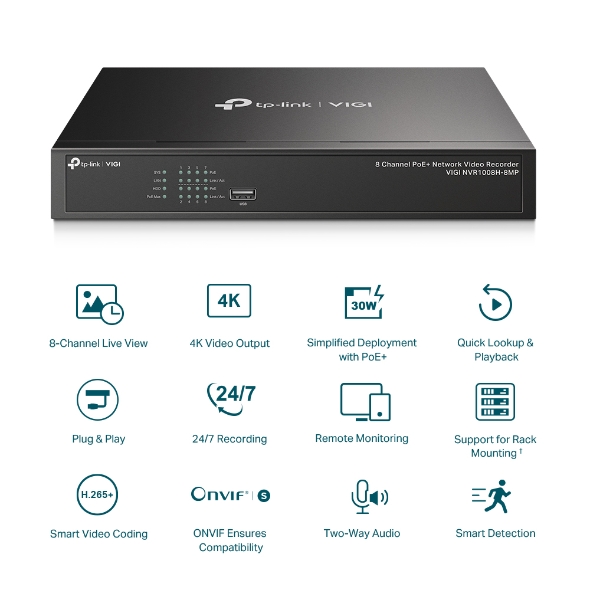 VIGI NVR1008H-8MP VIGI 8 Channel PoE+ Network Video Recorder