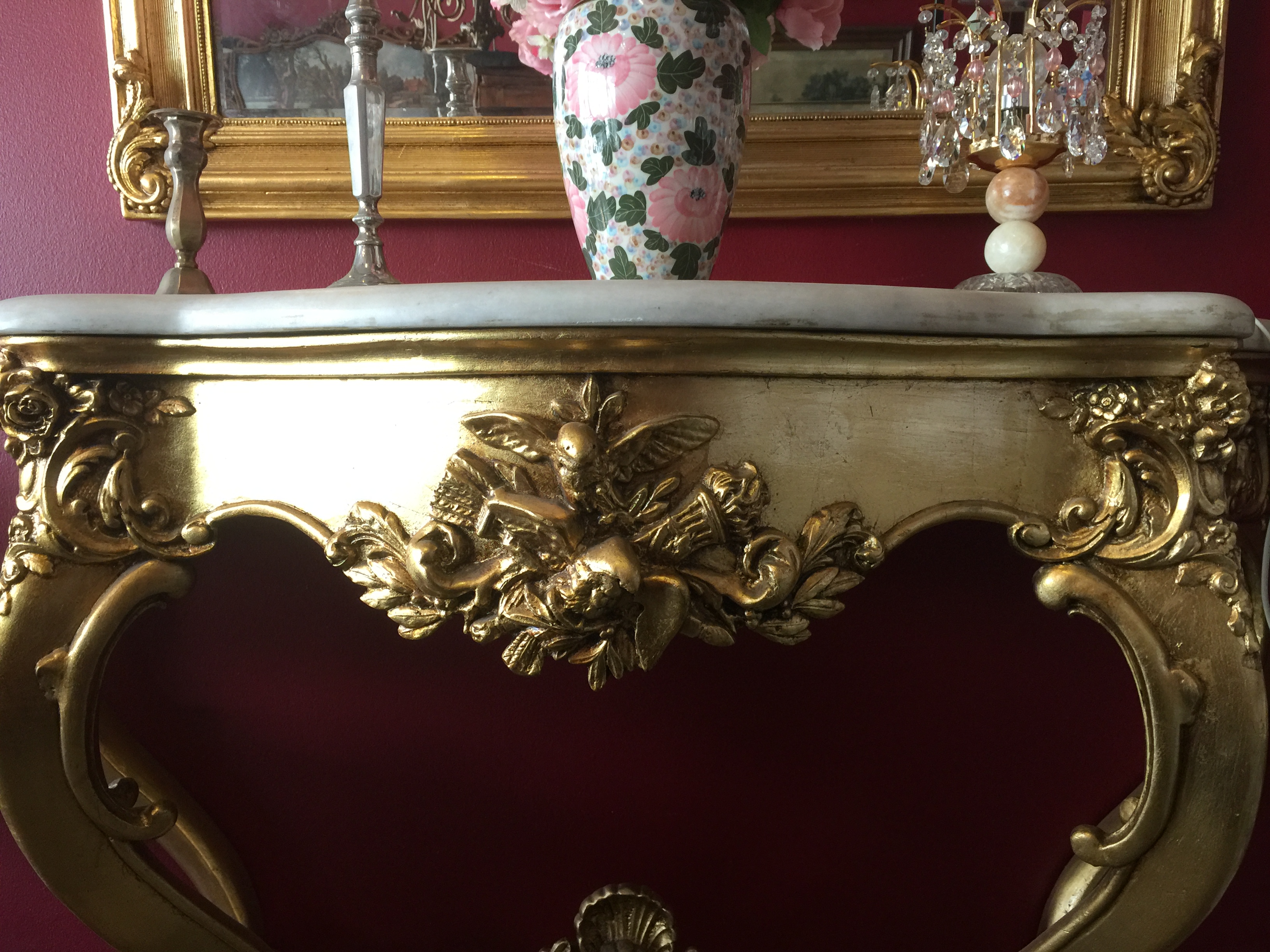 Console ไม้แกะสลักสีทองงานฝรั่งเศส