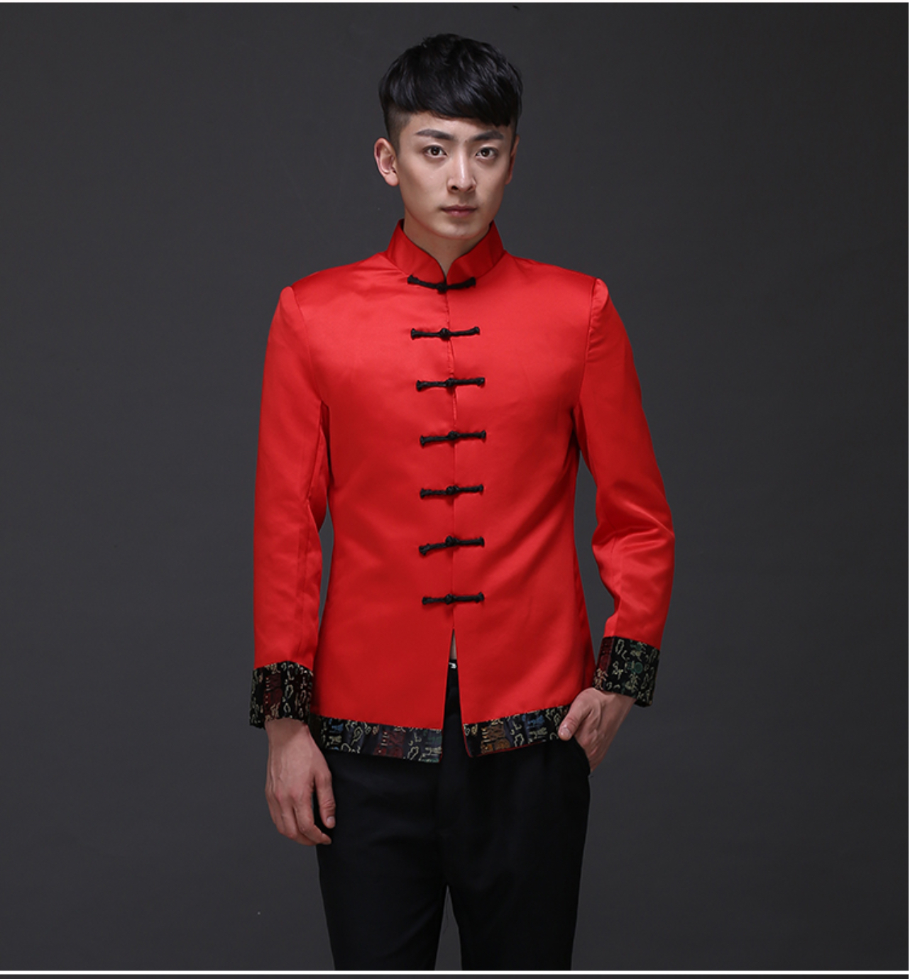 เสื้อจีนผู้ชายสีแดง ZH135 พร้อมส่ง
