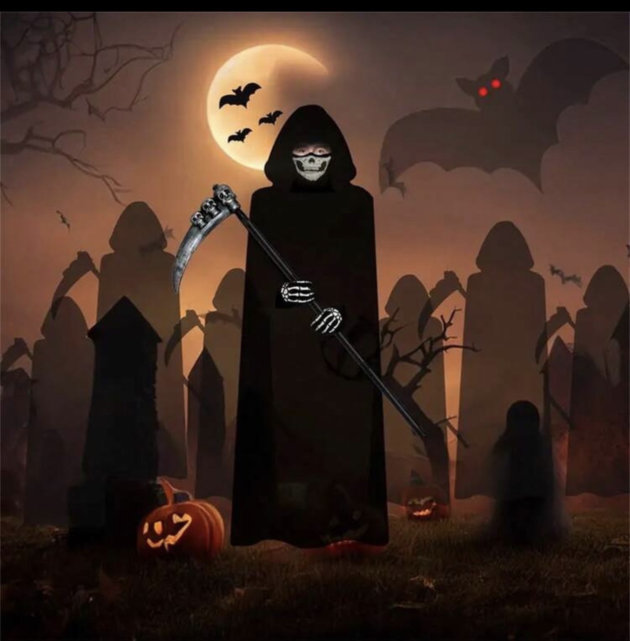 ชุดผู้เก็บวิญญาณ เสื้อคลุม+เคียว+หน้ากาก+ถุงมือเรืองแสง