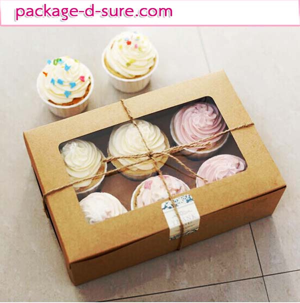 โปรโมชั่น//กล่องคัพเค้ก 6 ชิ้น สี่เหลี่ยมผืนผ้า 16x24x7.5 กระดาษคราฟ