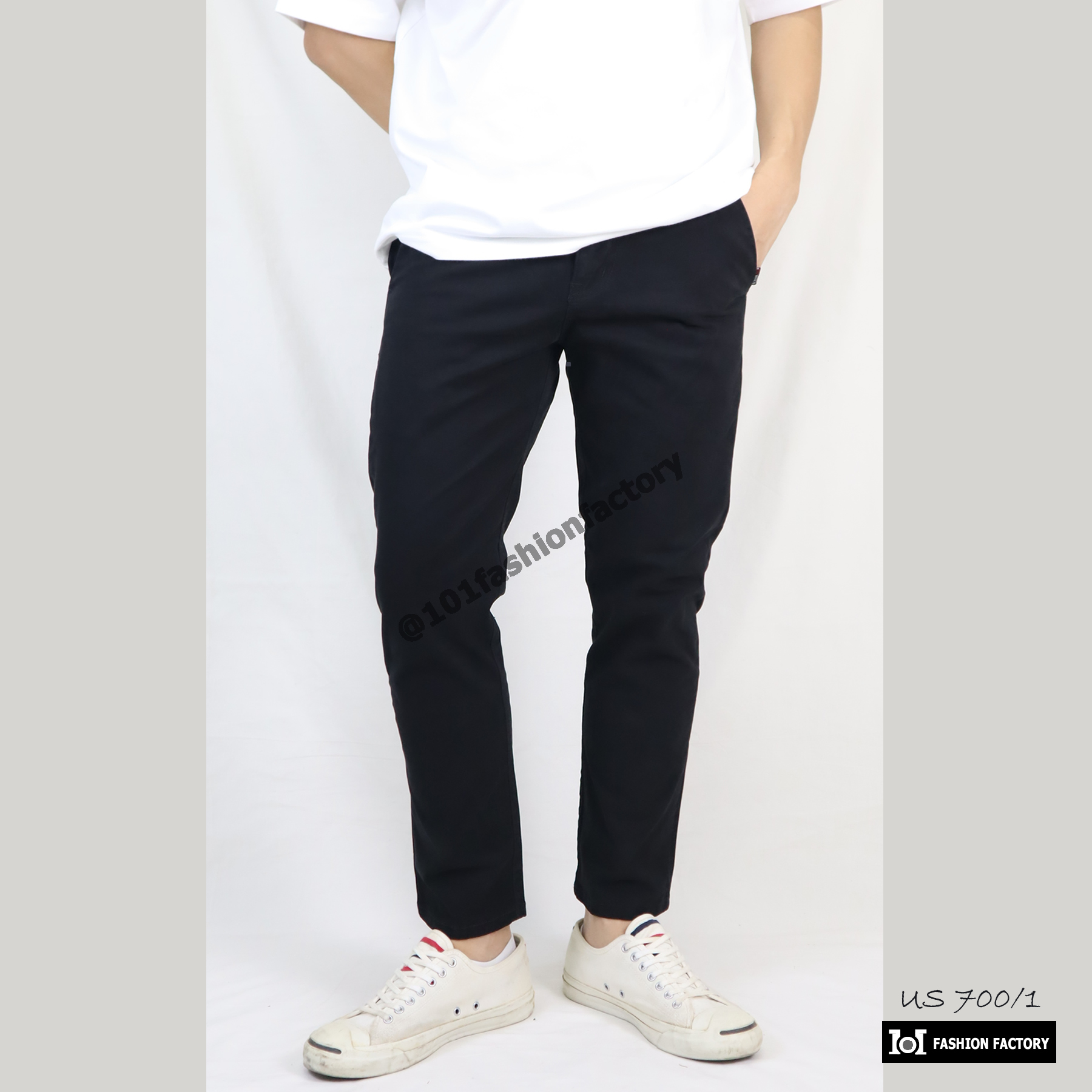 กางเกงขาเต่อ No.700/1 ผ้ายืดทรงเข้ารูป ใส่สบาย ทันสมัยทุกโอกาส สีดำ | US101