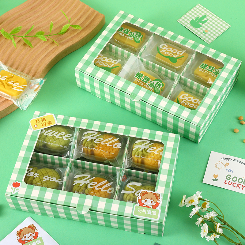 กล่องทรงผืนผ้า 6 ช่อง ลายทางสีเขียวพาสเทล ขาว 23.5x15+5