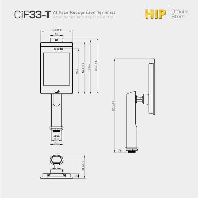 HIP เครื่องสแกนใบหน้า AI รุ่น CiF33-T เป็นเครื่องสำหรับบันทึกเวลาทำงานและควบคุมการเข้าถึงประตู พร้อมวัดอุณหภูมิ การจดจำใบหน้าด้วย AI ที่มีประสิทธิภาพสูง
