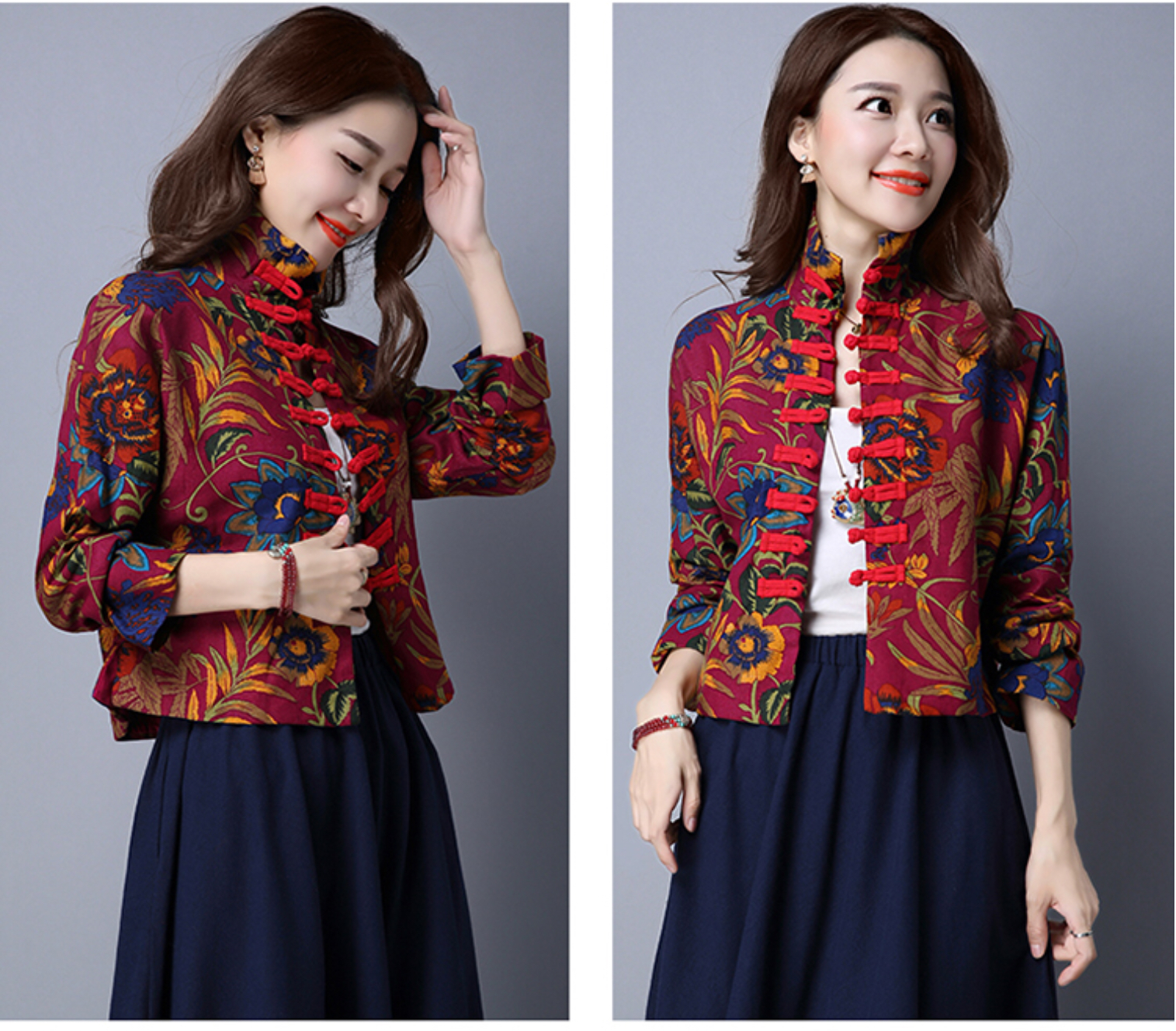 เสื้อ ผ้าฝ้ายสีแดงลายกุหลาบ . รหัส RI 58 สินค้าพร้อมส่ง ผ้าไม่หนา. ใส่สบาย