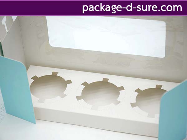 กล่องหูหิ้วคัพเค้ก 3 ชิ้น 24x9x10 สีฟ้าลายชมพู