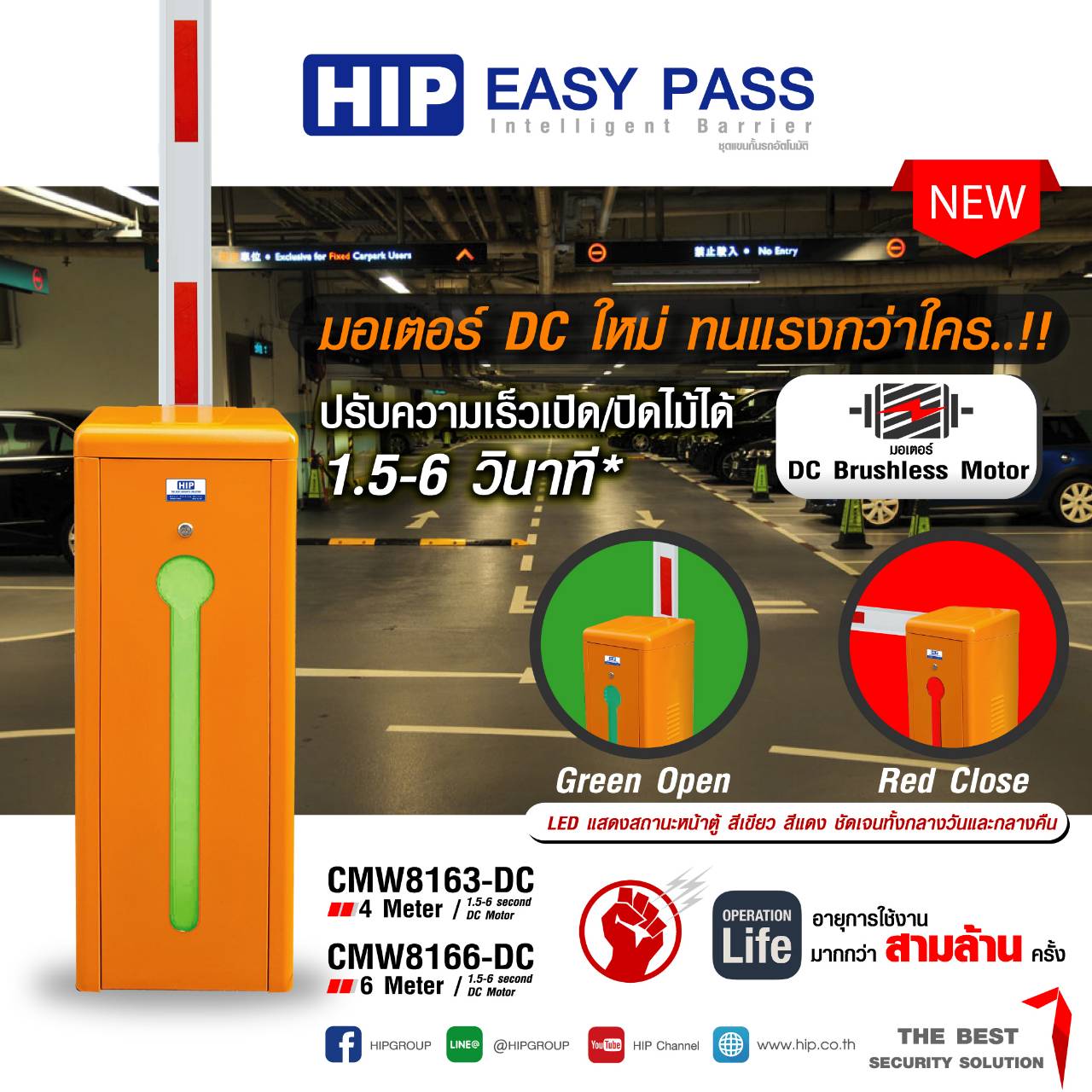 ชุดไม้กันรถยนต์พร้อมติดตั้ง อ่านบัตรระยะไกล Esypass HIP รุ่น CMW8163-DC/ CMW-8166DC ไฟดับใช้งานได้ !!! รุ่นใหม่!!! (พร้อมชุดสำรองไฟ Backup Module For Barrier CMW816X DC + Battery 12v7a จำนวน1ชุด)