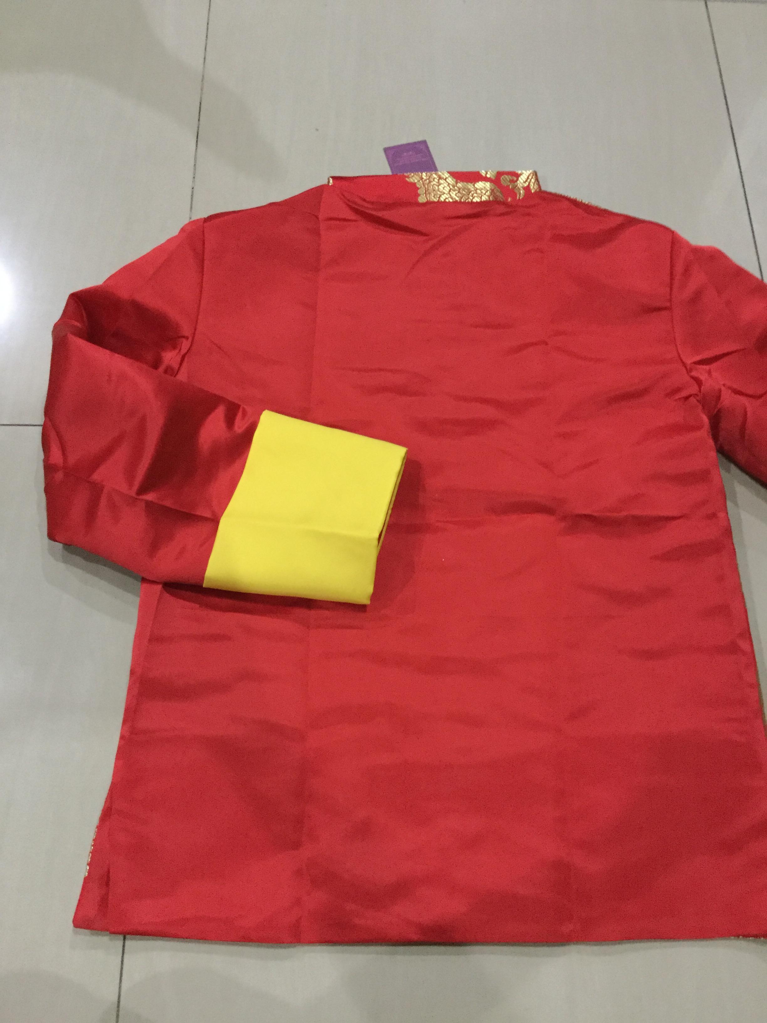 เสื้อจีนผู้ชายสีแดงลายมังกร 2 ด้าน สีทอง ZH135 พร้อมส่ง