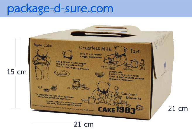 กล่องเค้ก 6 นิ้ว 21x21x16 หูหิ้ว กระดาษคราฟ ลายหมี