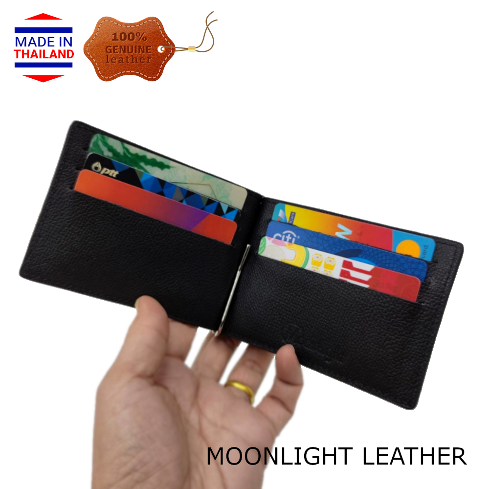 กระเป๋าหนีบแบงค์หนังวัวแท้ Moonlight รุ่น Grip สีดำ ลายลิ้นจี่ เรียบหรู แข็งแรง ไม่ลอกร่อน มีกล่องพร้อมเป็นของขวัญได้