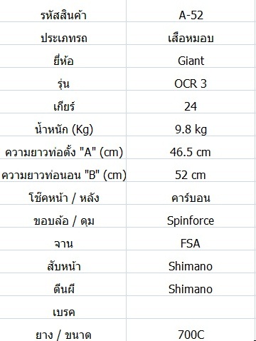 เสือหมอบ Giant OCR3 ตะเกียบคาร์บอน ไซส์ S