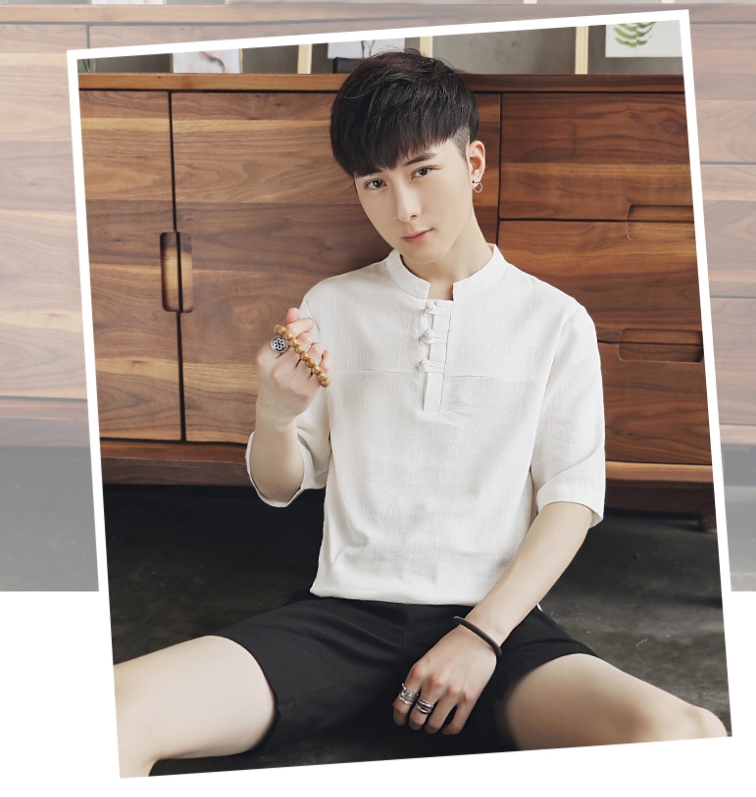 เสื้อผู้ชาย ผ้าลินิน สีขาว รหัส FO 74 สินค้าพร้อมส่ง