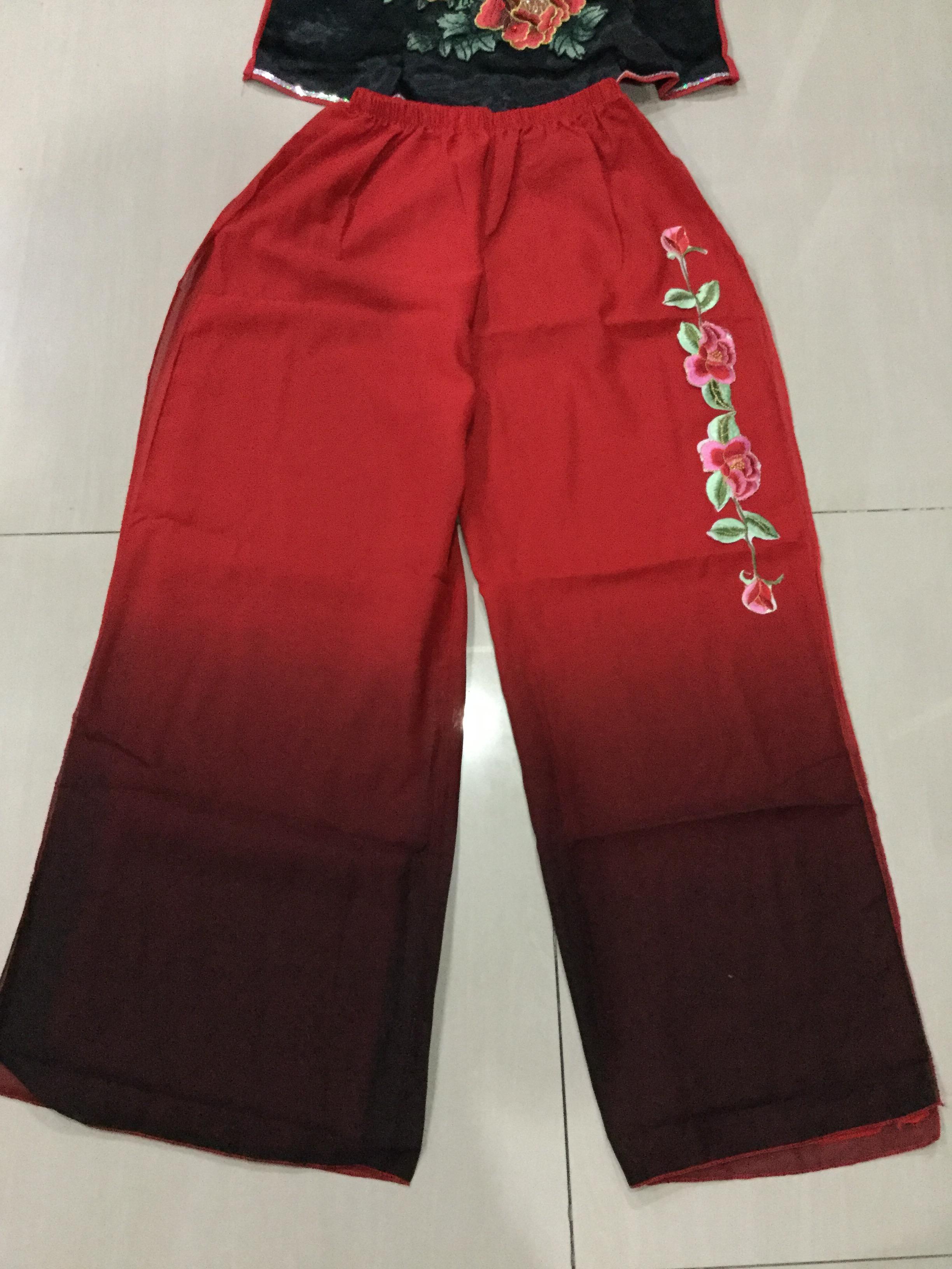 ชุดเต้น สีแดง ดำ ผ้ายืด รหัส BA 84 ,สินค้าพร้อมส่ง