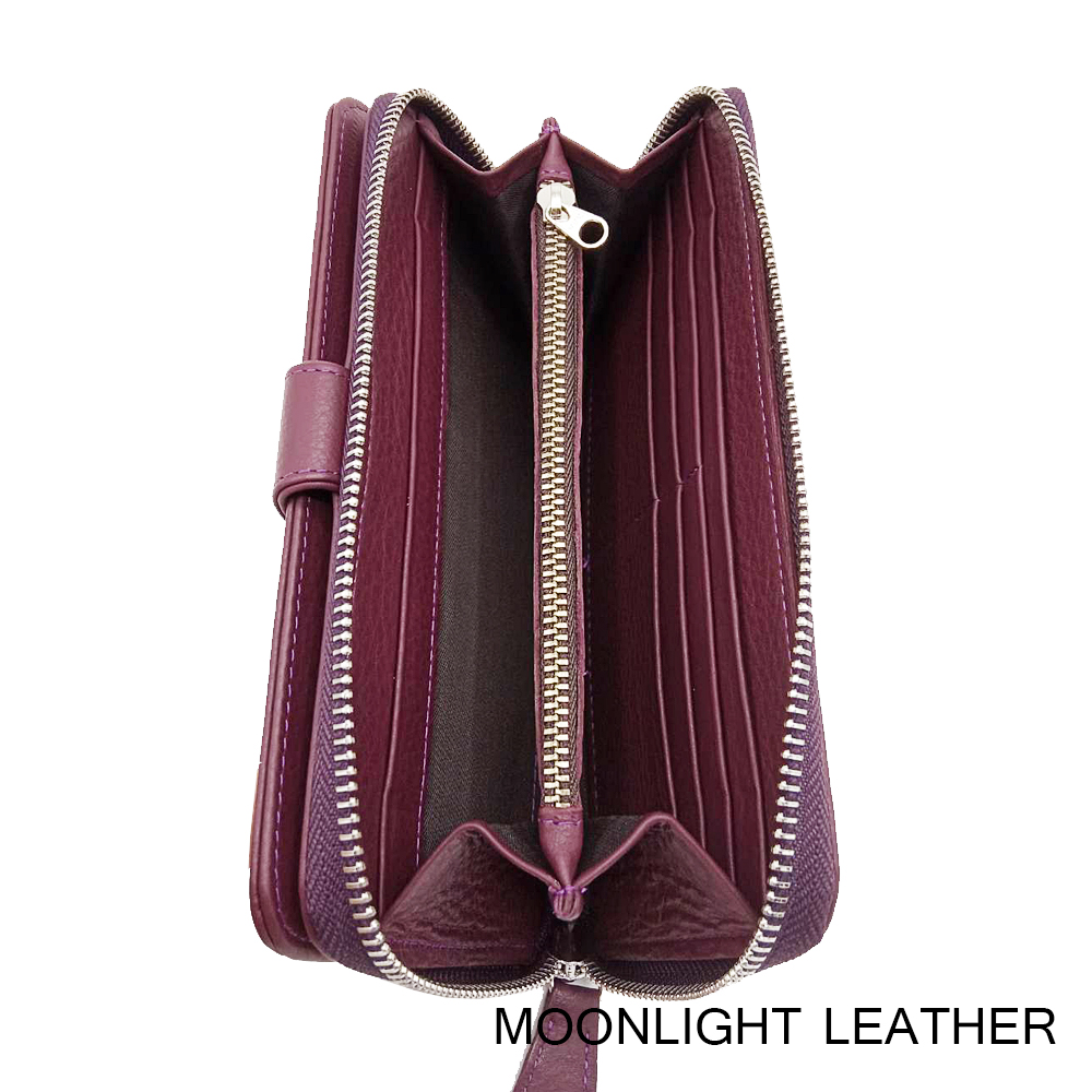 กระเป๋าสตางค์ผู้หญิง ใบยาวสวยงาม สีม่วง ทำจากหนังวัวแท้แสนนุ่ม ทนทาน โดนน้ำได้ ไม่ลอกร่อน พร้อมกล่องแบรนด์แท้