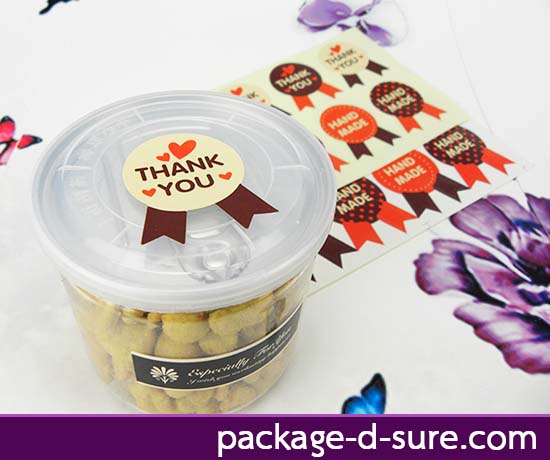 สติกเกอร์ ลายโบว์วงกลม Thank you 5 แผ่น 40 ดวง