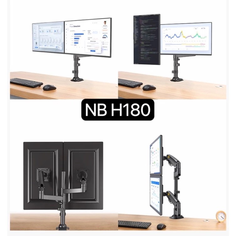 NB H180ขาตั้งจอคอม ขาตั้ง2จอ รองรับ17”-27”หมุนจอได้ ระบบ Gas sping ช่วยให้จัดตำแหน่งหน้าจอง่ายขึ้น