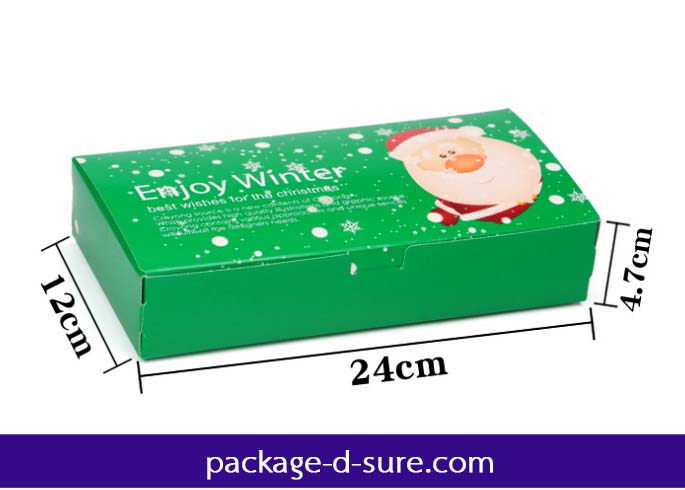 โปรโมชั่น//กล่องสี่เหลี่ยมผืนผ้า เปิดบน 24x12x4.7 สีเขียว ลายซานต้า