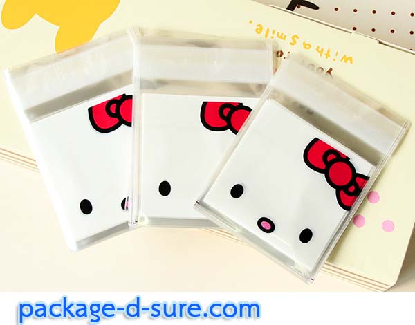 ล้างสต็อก//ถุงคุกกี้ แถบกาว 10x10 ลายหน้าคิดตี้ แพ็ค 100 ใบ