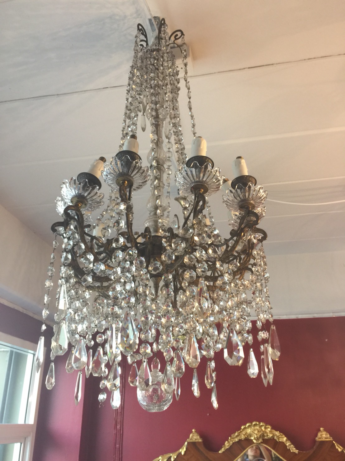 ขายแล้ว Antique French bronze Crytal Chandelier c. 1890s