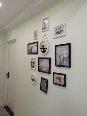 ชุดกรอบรูปติดผนัง Vertical set 11 (Brown&White-View) กรอบรูปไม้ 9 ชิ้นพร้อมภาพตามแบบ + รูปแคนวาส 2 ชิ้นและวัสดุติดตั้ง