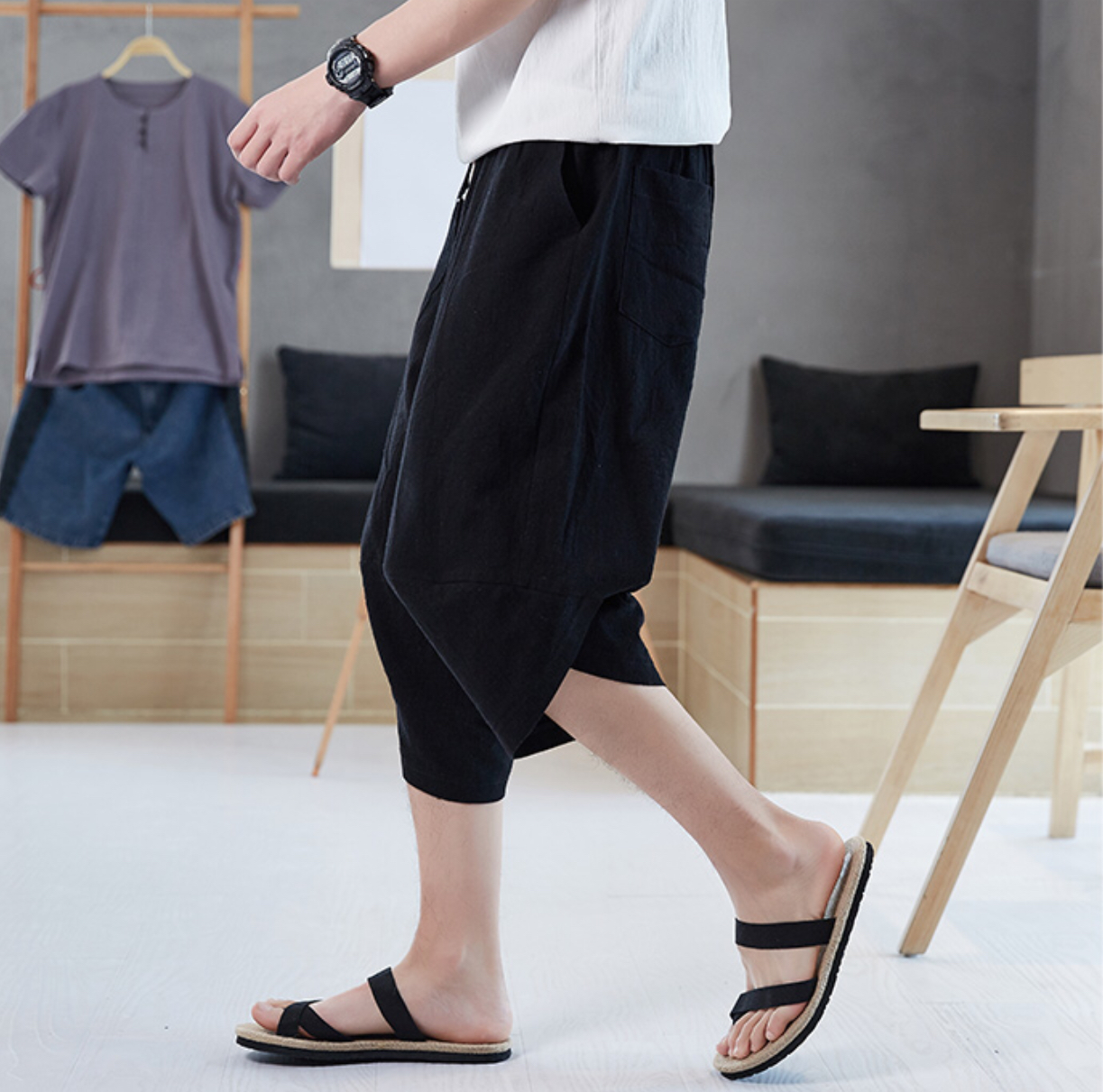 กางเกง ผ้าลินิน สีดำ รหัส TR 49 สินค้าพร้อมส่ง