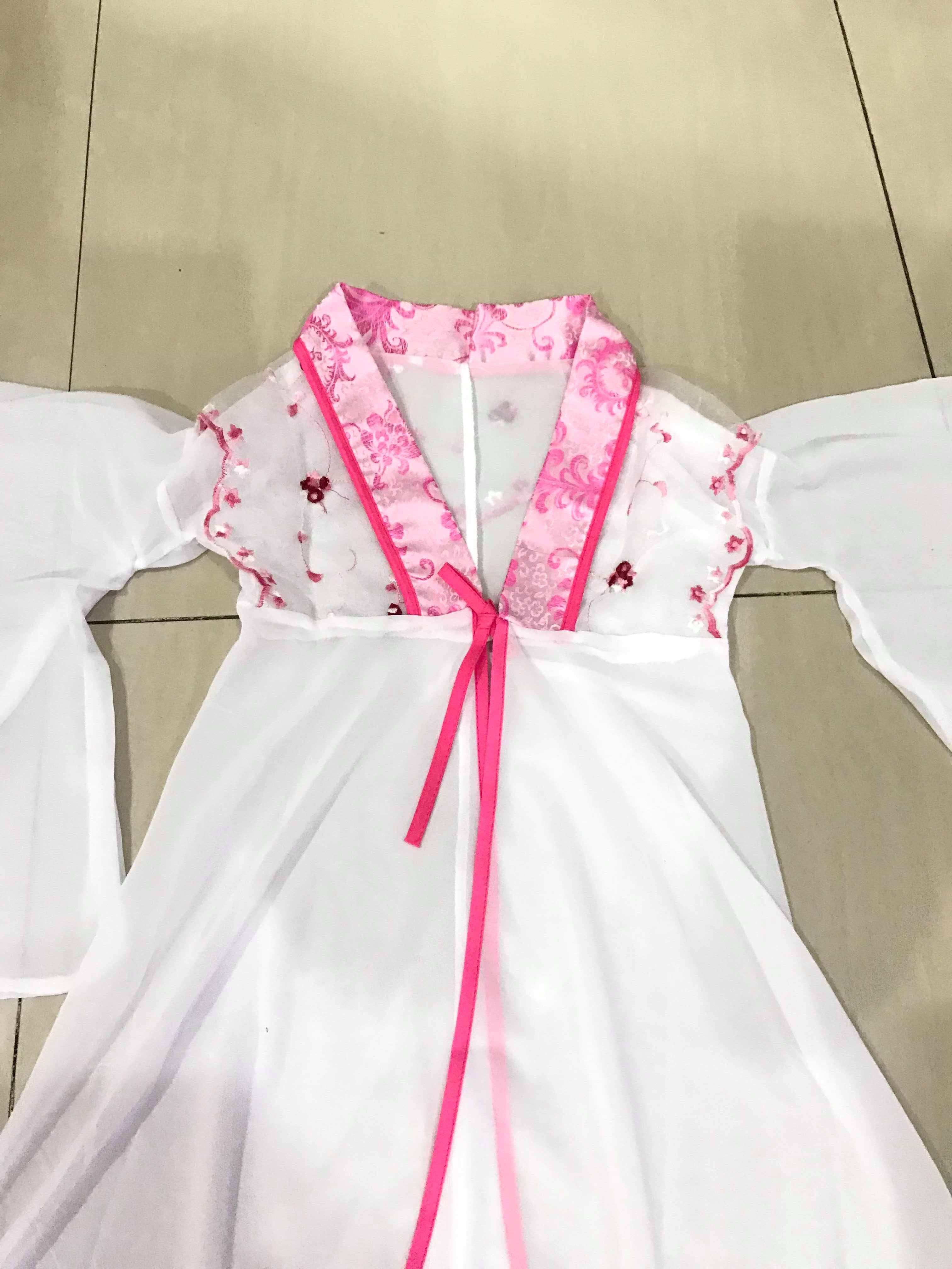 ชุดจีนฮั่นสีชมพูลายปัก รหัส HA65 สินคเาพร้อมส่ง