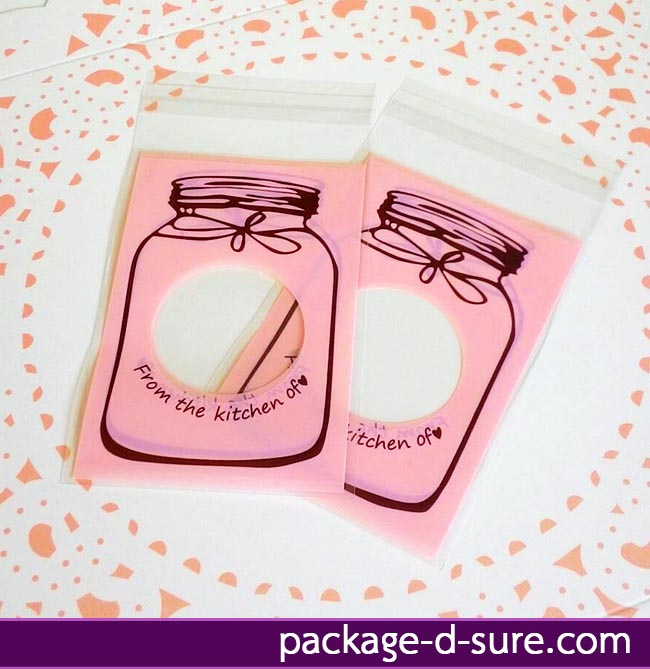 ถุงคุกกี้ แถบกาว 7x10 ลายขวดโหล สีชมพู แพ็ค 100 ใบ